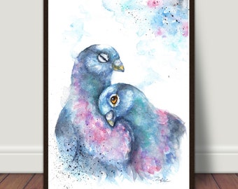 Pigeons Watercolour Print