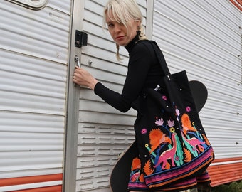 Embroidery Tote Bag, Embroidery Bag, Dinosaur Embroidery, Embroidery Tote, Dinosaur Bag