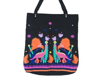 Embroidery Tote Bag, Embroidery Bag, Dinosaur Embroidery, Embroidery Tote, Dinosaur Bag