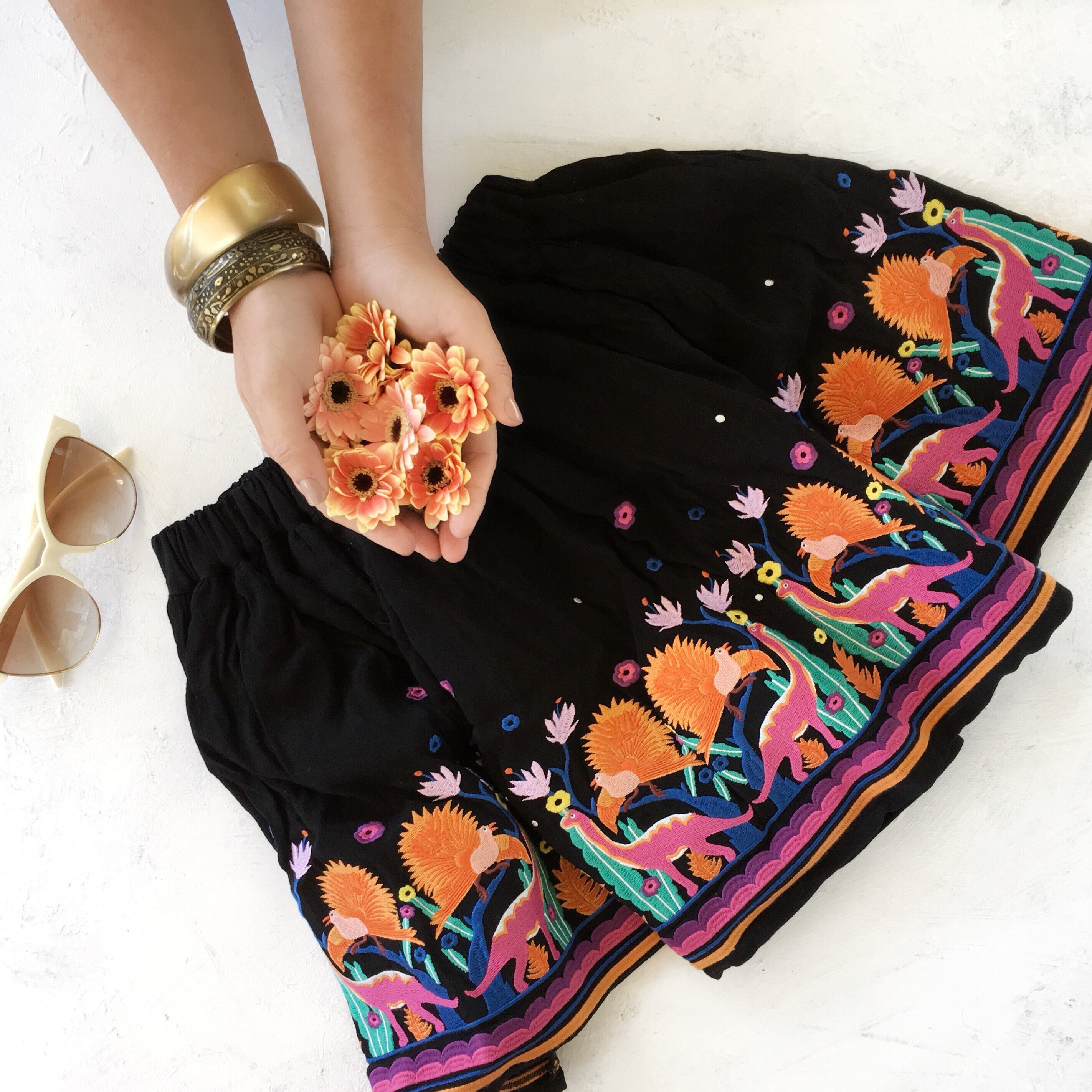 3D Embroidered A-Line Skirt