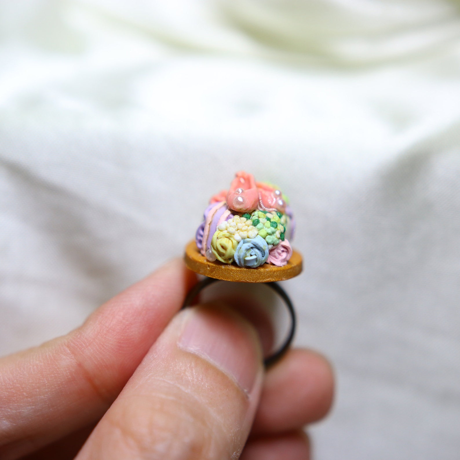 ballet shoes on a cake ring, cute ring, polymer clay ring, handmade beautiful ring jewelry, gift for her