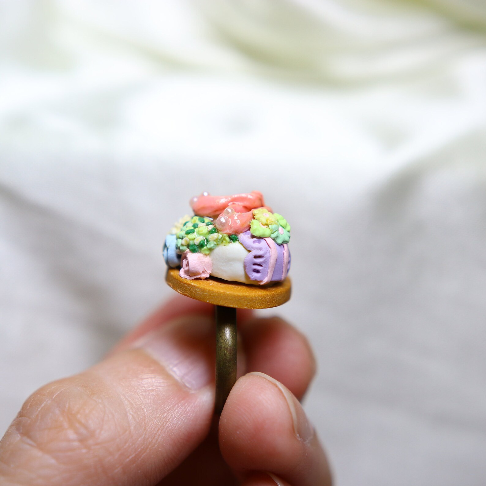 ballet shoes on a cake ring, cute ring, polymer clay ring, handmade beautiful ring jewelry, gift for her