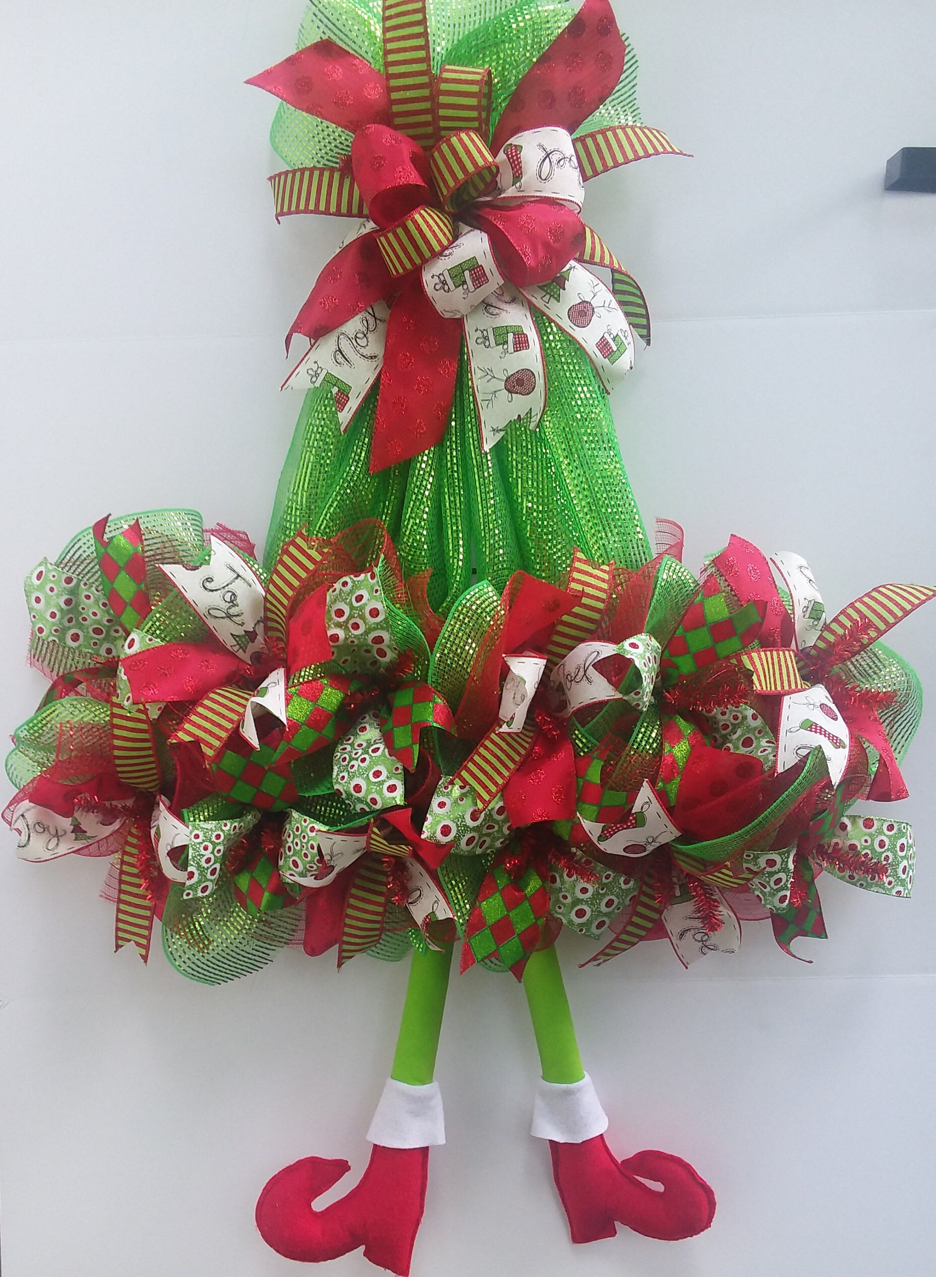 Christmas Wreath Deco Mesh Wreath Elf Hat Wreath Front Door | Etsy