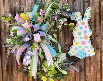 Easter Wreath, Spring Wreath, Polka Dot Bunny, Grapevine Wreath, Spring Grapevine Wreath, Grapevine Easter Wreath, Front Door Wreath