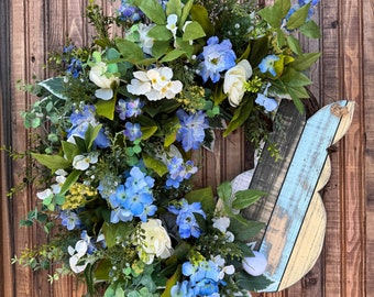 Spring Wreath, Easter Wreath, Bunny Wreath, Blue Wreath, Grapevine Wreath, Grapevine Spring Wreath, Grapevine Easter Wreath, Front Door