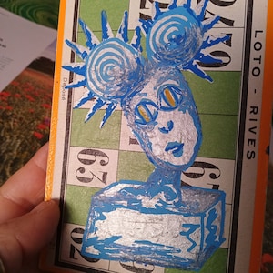 Dessin sur un carton de tombola,  poésie vintage .