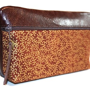 cosmetic bag leather & fabric brown and gold image 3