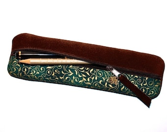 Pencil case pencil case leather & fabric gold green