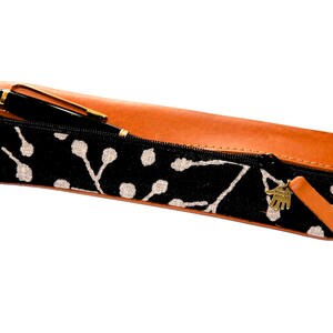 Pencil case leather & fabric &quot;Buds&quot; black