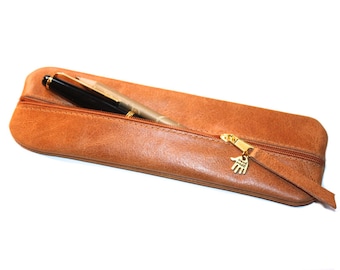 Leather Pencil Case Brown · Pen Holder Men · 14 pens · handmade · elegant high quality · unique · Gift Study Office