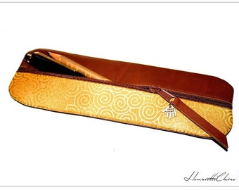 ELEGANT Pencil case  leather  & fabric UNIQUE GOLD