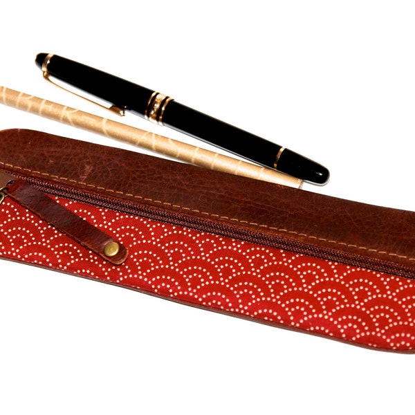 Elegant pencil case LEATHER & FABRIC WAVES JAPAN
