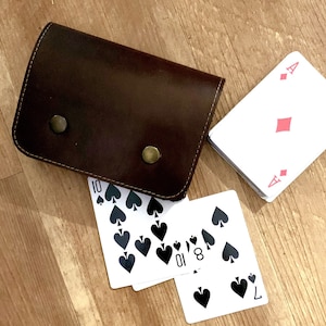 Playing cards case leather in dark brown