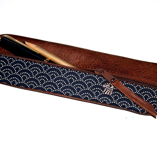 Elegant pencil case LEATHER & FABRIC WAVES JAPAN