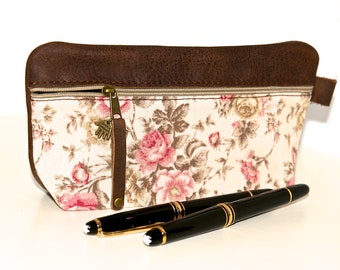 Pen bag cosmetic bag leather & roses VINTAGE