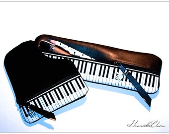 Pencil case leather fabric PIANO KEYBOARD MUSIC Tastatur Klavier Geschenk Federmäppchen Etui Mäppchen Musiker Musikliebhaber Klavierlehrer P