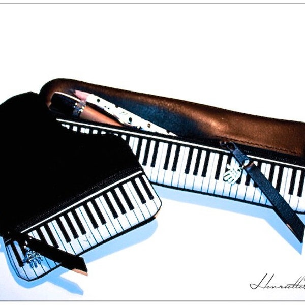 Pencil case leather fabric PIANO KEYBOARD MUSIC Tastatur Klavier Geschenk Federmäppchen Etui Mäppchen Musiker Musikliebhaber Klavierlehrer P