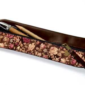 Elegant pencil case LEATHER & fabric ROSES