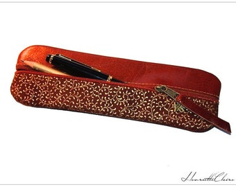 High-quality pencil case leather & fabric gold tendrils