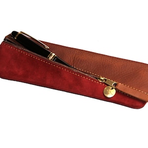 Elegantes Federmäppchen LederMäppchen zwei Lederarten  SIENA & Bordeaux DIAGONALES DESIGN klein für die Handtasche Geschenk für Lehrer