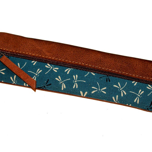 NOBLE PENCIL CASE LEATHER & FABRIC DRAGONFLIES Japan