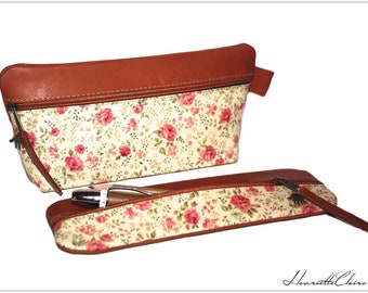 Pen Bag Cosmetic Bag Leather & Fabric Roses