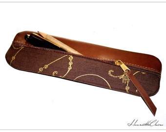 ELEGANT Pencil case  leather  & fabric UNIQUE GOLD