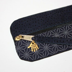 Pencil case leather & fabric japanese blue UNIQUE image 3
