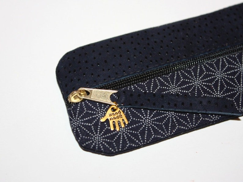 Pencil case leather & fabric japanese blue UNIQUE image 3