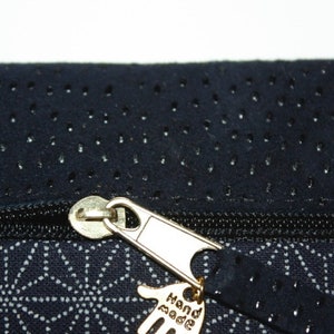 Pencil case leather & fabric japanese blue UNIQUE image 2