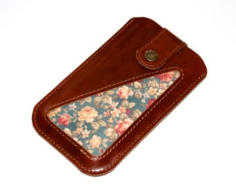 Elegante HANDYTASCHE für Smartphones Leder & Rosen