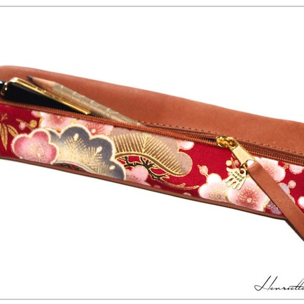 Pencil Case Leather & CHERRY BLOSSOMS fabric Japanese