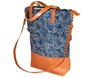 Two-FUNCTIONS-BAG - LEATHER & Japanese fabric "Momiji" - maple - Handmade in Germany