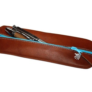Etui, etui van effen leer, ook voor MANNEN, pennenetui, etui, individueel gemaakt, voor examens, stages