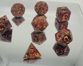 Handmade Polyhedral Dice Set *Burning Embers*