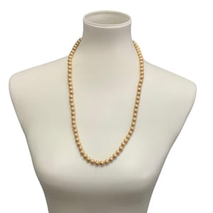 Vintage Gold Toned 24&quot; Single Strand Faux Pearl Beaded Necklace w Metal Clasp