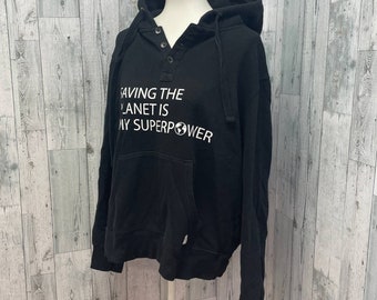 Hand Printed Upcycled XL Saving the Planet is My Superpower Pullover Hoodie