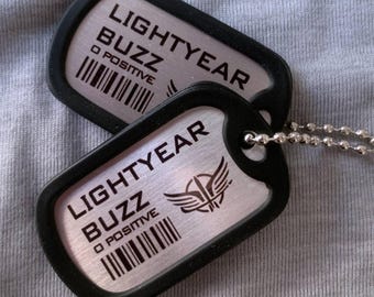 Disney Pixar Buzz Lightyear Star Command Double Metal Dog Tag Chain Necklace Set
