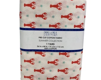 1 YD New Emma & Mila 36&quot; X 44&quot; Summer Lobsters and Stars Quilting Cotton Fabric