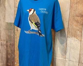 New Hand Printed XL European Goldfinch Ukraine Artist Fundraiser Tee