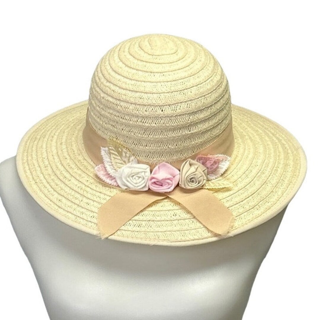 Vintage Woven Straw Womens Cottage Core Country Sun Hat W  display picture 3