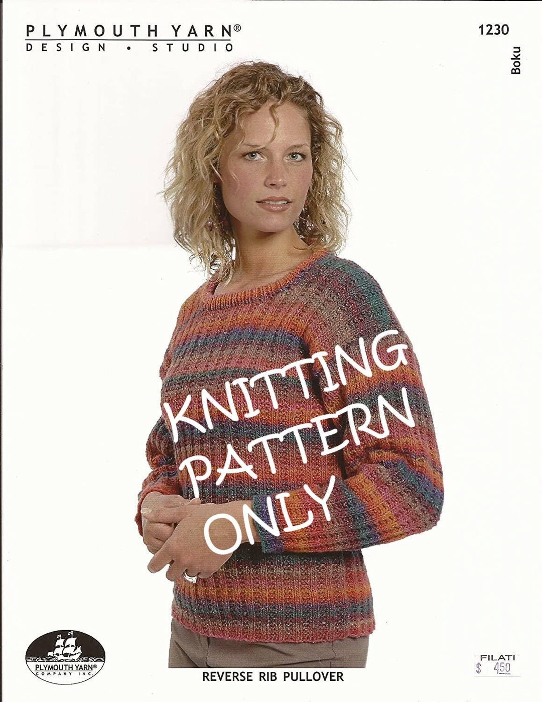NWT Plymouth Yarn Design 1230 Boku Reverse Rib Pullover Sweater Knitting  Pattern - Etsy, image size:1080x1398