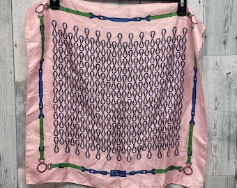Vintage Paoli Pink Blue Square Geometric Buckle Strap Silk Like Fashion Scarf
