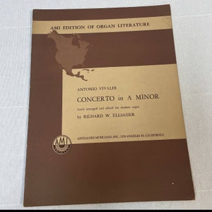 Vintage 1953 Antonio Vivaldi Concerto in A Minor for Modern Organ Sheet Music Book