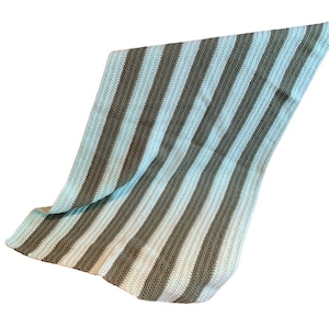Handmade Crocheted Green Striped Lap Blanket Afghan Throw Child Size
