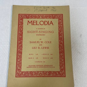 1909 Melodia A Course in Sight-Singing Solfeggio Book III Sheet Music Book