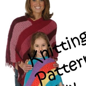 New Nancy Nehring Plymouth Yarn Co P523 Mother Daughter Poncho Knitting Pattern