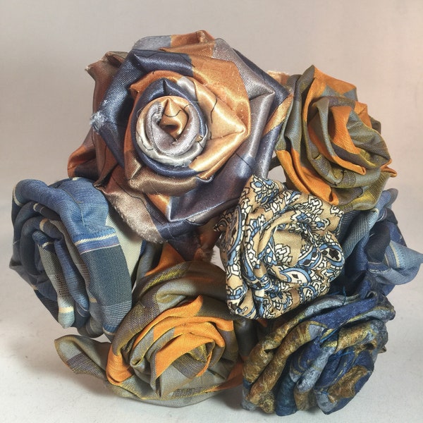 Custom Order:  Upcycled  necktie silk tie roses rose bouquet made from mens ties