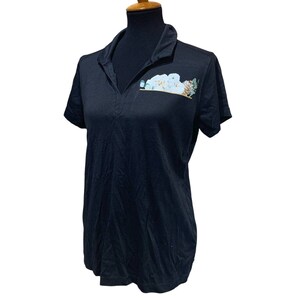 Upcycled Hand Printed Large Port Authority Black Short Sleeve Collared Shirt