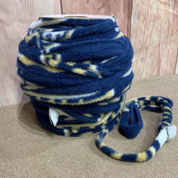 Handmade Craft Knitting Crochet Upcycled Blue Gold Fleece Fabric Ribbon Yarn